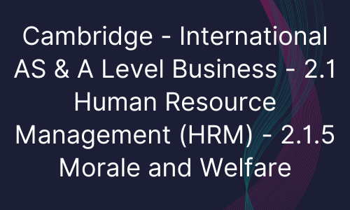 Cambridge - International AS & A Level Business - 2.1 Human Resource Management (HRM) - 2.1.5 Morale and Welfare