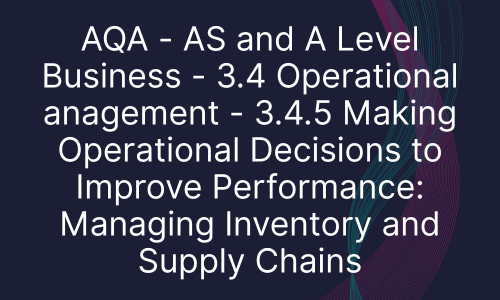AQA - AS and A Level Business - 3.4 Operational anagement - 3.4.5 Making Operational Decisions to Improve Performance: Managing Inventory and Supply Chains