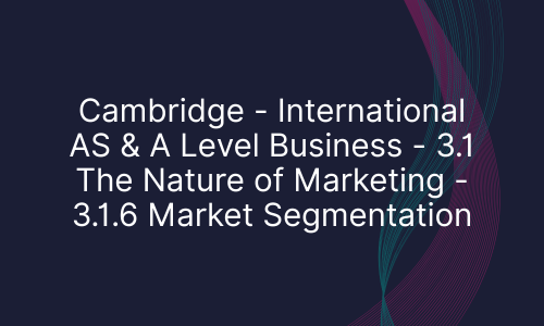 Cambridge - International AS & A Level Business - 3.1 The Nature of Marketing - 3.1.6 Market Segmentation
