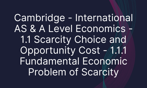 Cambridge - International AS & A Level Economics - 1.1 Scarcity Choice and Opportunity Cost - 1.1.1 Fundamental Economic Problem of Scarcity